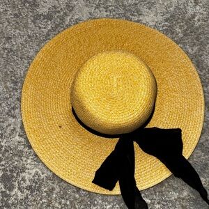 Rima Beach World Women's 100% Straw Sun Hat Wide Brim Black Bow Beige St.Martin